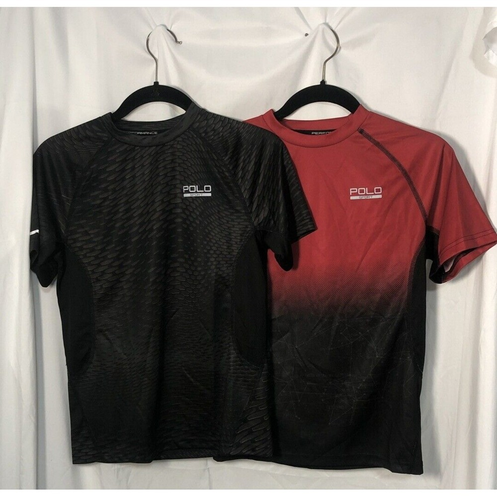 Polo Sport Set of 2 Boys Performance Red/Blk w Star Chart + Blk/Gr T-shirts - M
